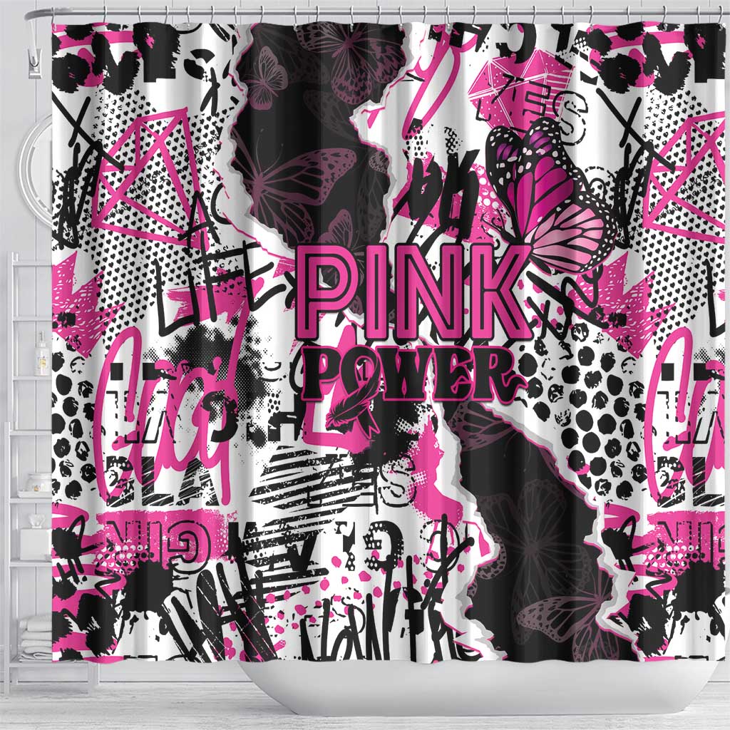 Pink Power Graffiti Shower Curtain Breast Cancer Awareness - African Pride