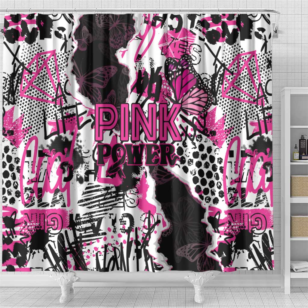 Pink Power Graffiti Shower Curtain Breast Cancer Awareness - African Pride