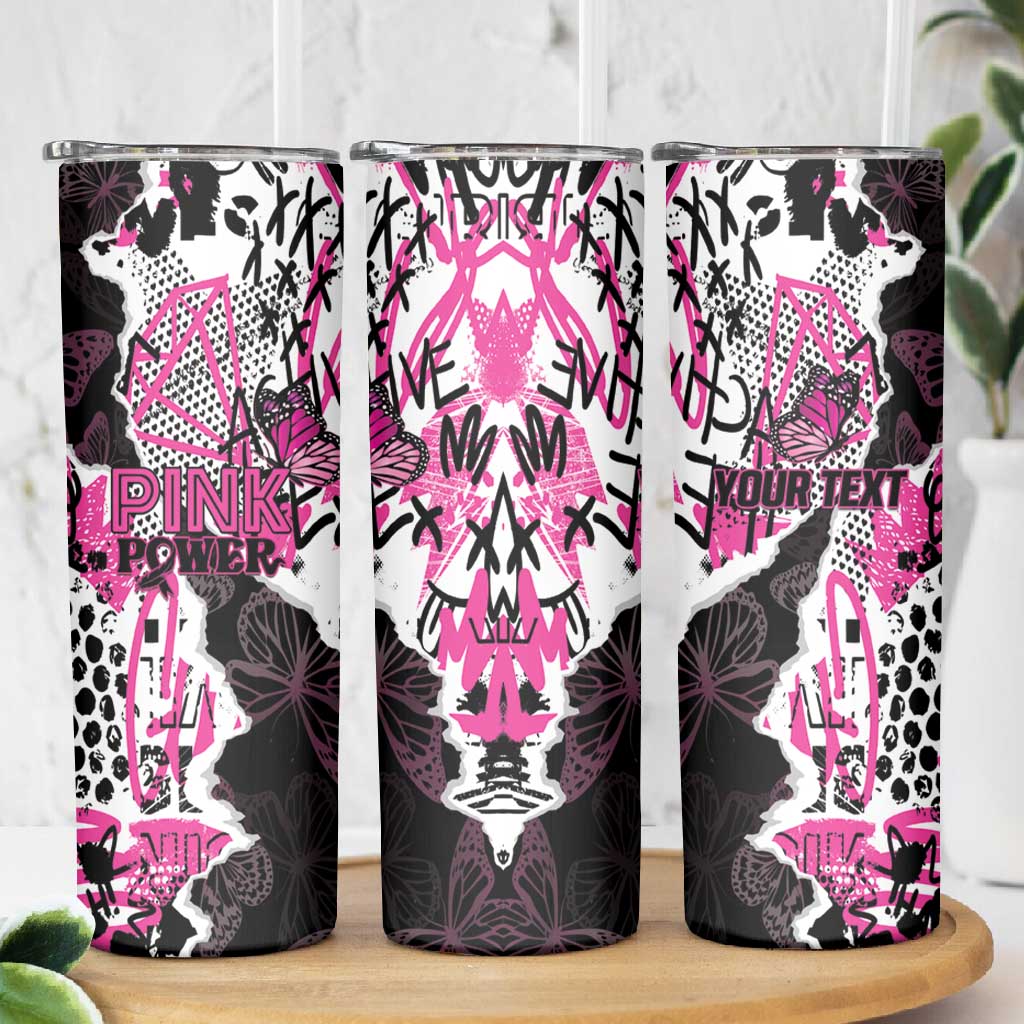 Personalized Pink Power Graffiti Skinny Tumbler Breast Cancer Awareness - African Pride