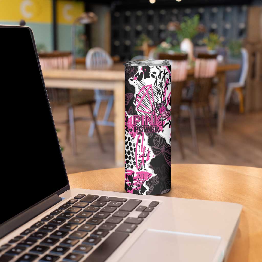 Personalized Pink Power Graffiti Skinny Tumbler Breast Cancer Awareness - African Pride