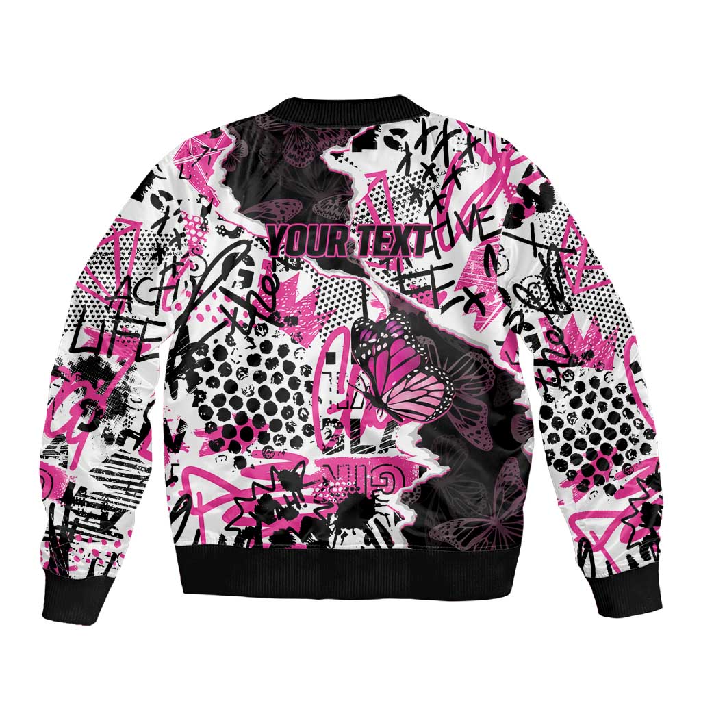 Personalized Pink Power Graffiti Sleeve Zip Bomber Jacket Breast Cancer Awareness - African Pride