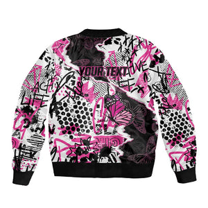 Personalized Pink Power Graffiti Sleeve Zip Bomber Jacket Breast Cancer Awareness - African Pride