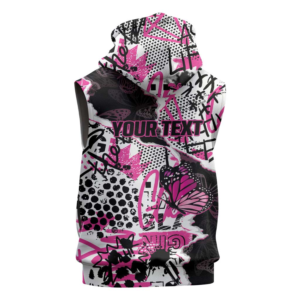 Personalized Pink Power Graffiti Sleeveless Zip Hoodie Breast Cancer Awareness - African Pride