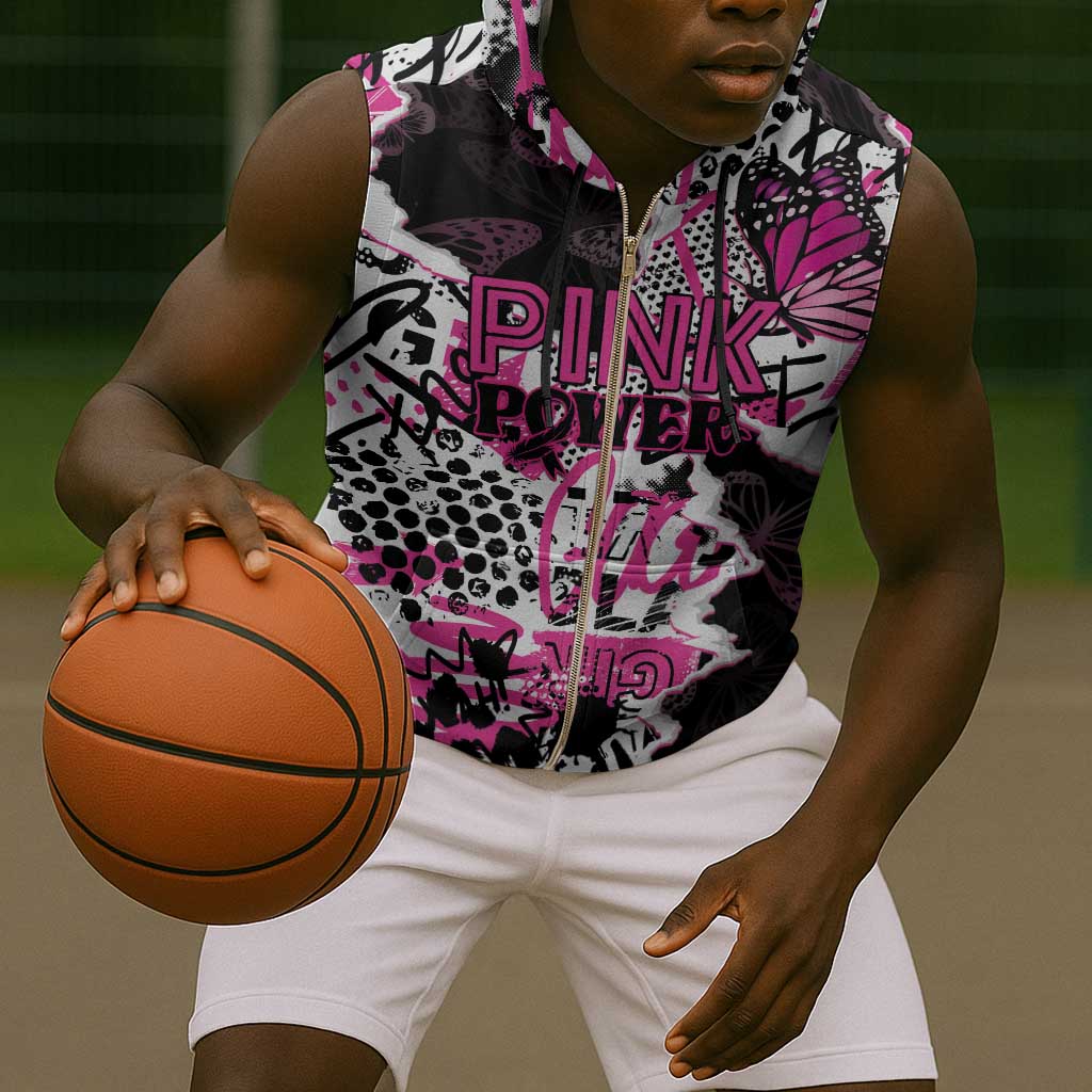 Personalized Pink Power Graffiti Sleeveless Zip Hoodie Breast Cancer Awareness - African Pride