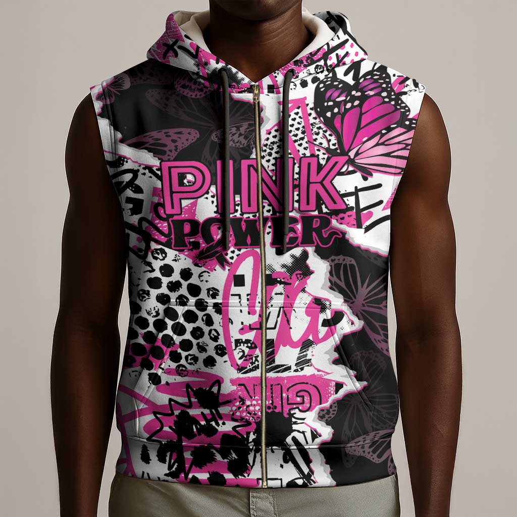 Personalized Pink Power Graffiti Sleeveless Zip Hoodie Breast Cancer Awareness - African Pride