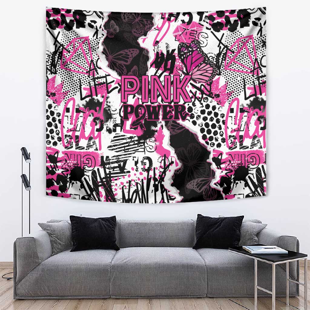 Pink Power Graffiti Tapestry Breast Cancer Awareness - African Pride