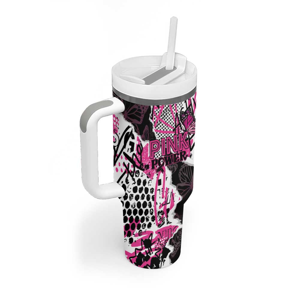 Personalized Pink Power Graffiti Tumbler With Handle Breast Cancer Awareness - African Pride