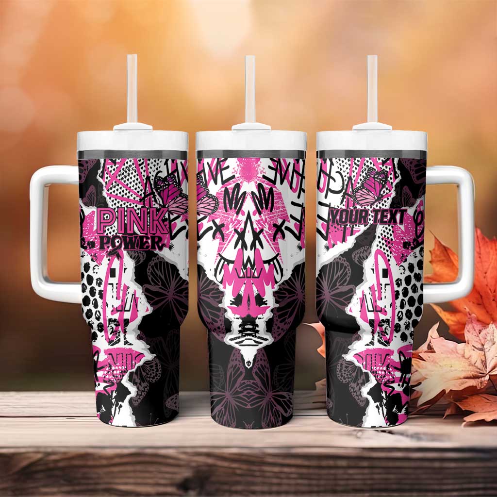Personalized Pink Power Graffiti Tumbler With Handle Breast Cancer Awareness - African Pride