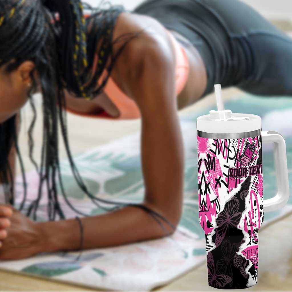 Personalized Pink Power Graffiti Tumbler With Handle Breast Cancer Awareness - African Pride