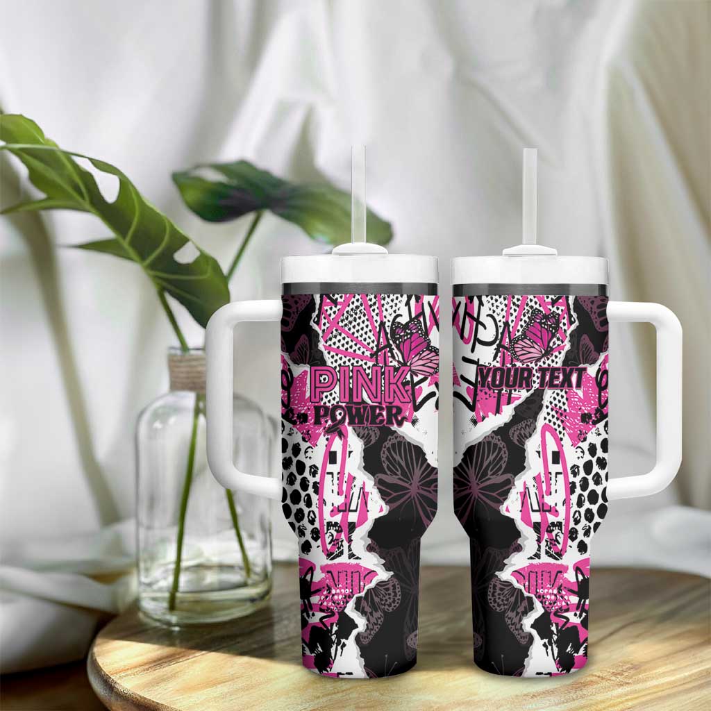 Personalized Pink Power Graffiti Tumbler With Handle Breast Cancer Awareness - African Pride