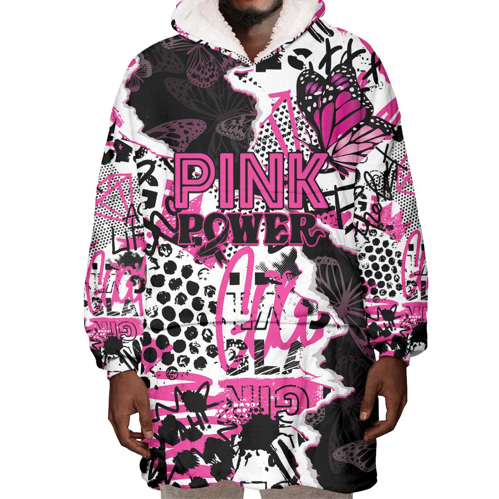 Personalized Pink Power Graffiti Wearable Blanket Hoodie Breast Cancer Awareness - African Pride