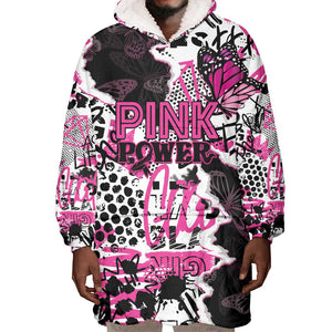Personalized Pink Power Graffiti Wearable Blanket Hoodie Breast Cancer Awareness - African Pride
