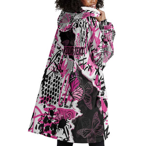 Personalized Pink Power Graffiti Wearable Blanket Hoodie Breast Cancer Awareness - African Pride