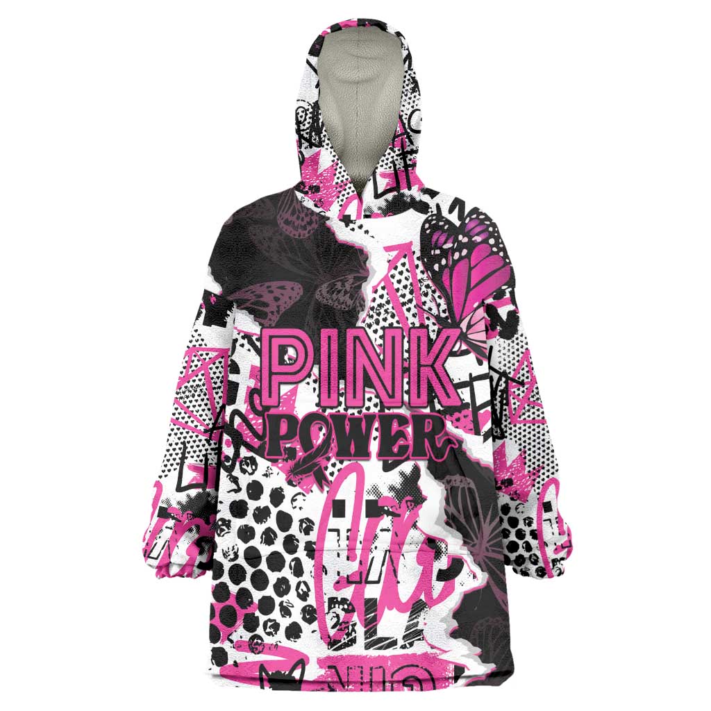 Personalized Pink Power Graffiti Wearable Blanket Hoodie Breast Cancer Awareness - African Pride