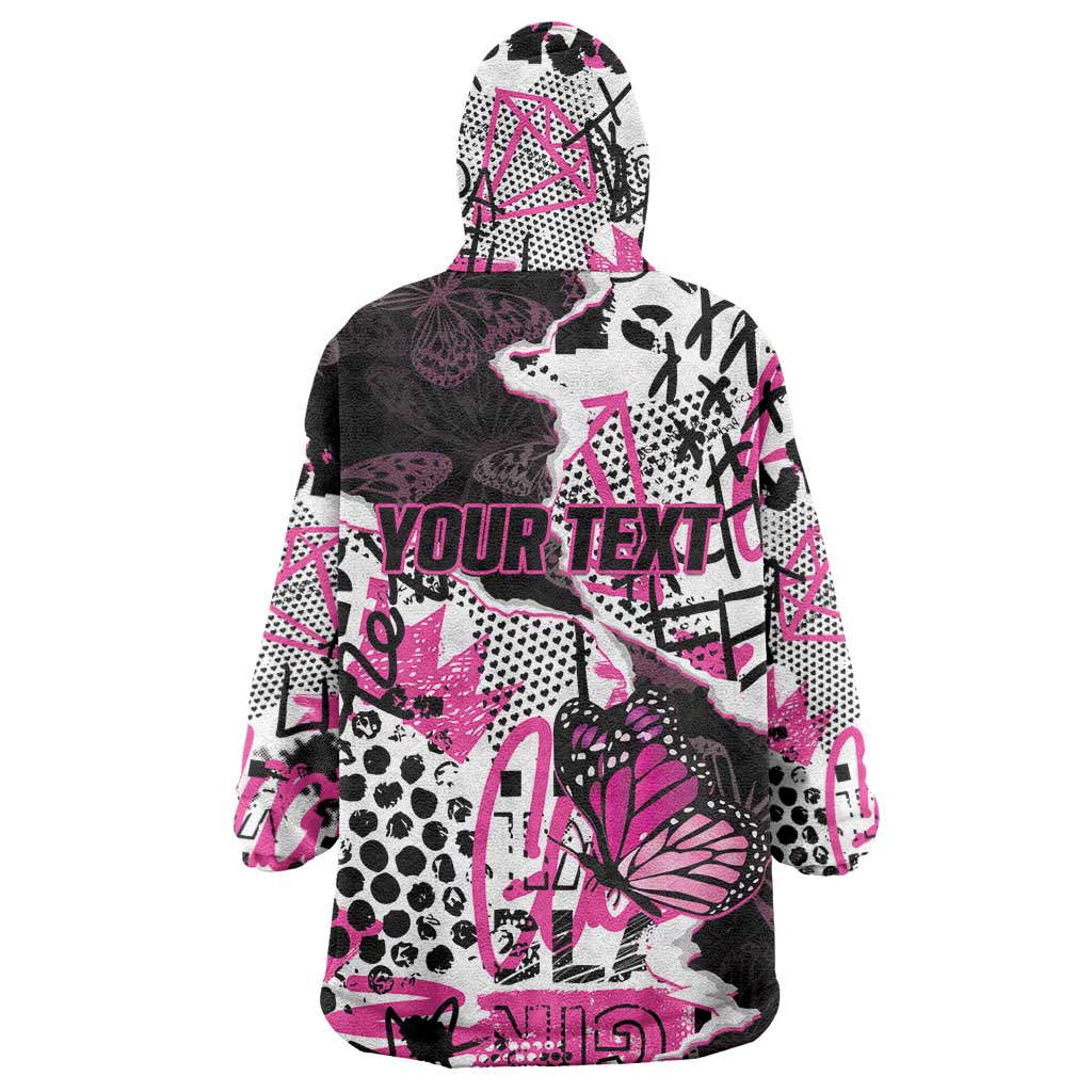 Personalized Pink Power Graffiti Wearable Blanket Hoodie Breast Cancer Awareness - African Pride