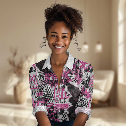 Personalized Pink Power Graffiti Women Casual Shirt Breast Cancer Awareness - African Pride
