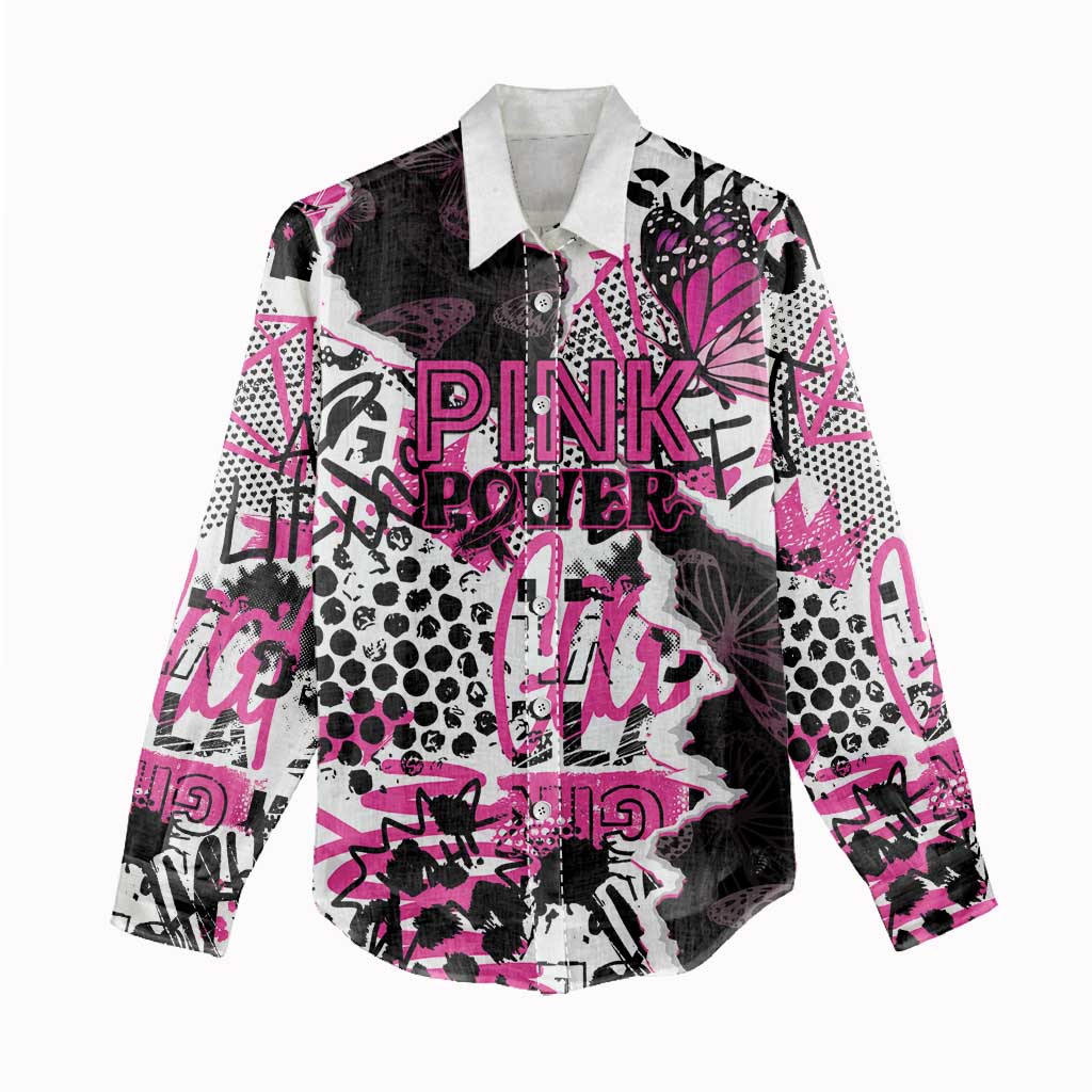 Personalized Pink Power Graffiti Women Casual Shirt Breast Cancer Awareness - African Pride