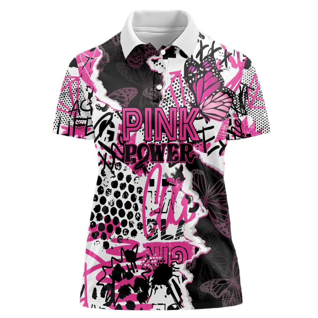 Personalized Pink Power Graffiti Women Polo Shirt Breast Cancer Awareness - African Pride