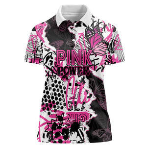Personalized Pink Power Graffiti Women Polo Shirt Breast Cancer Awareness - African Pride