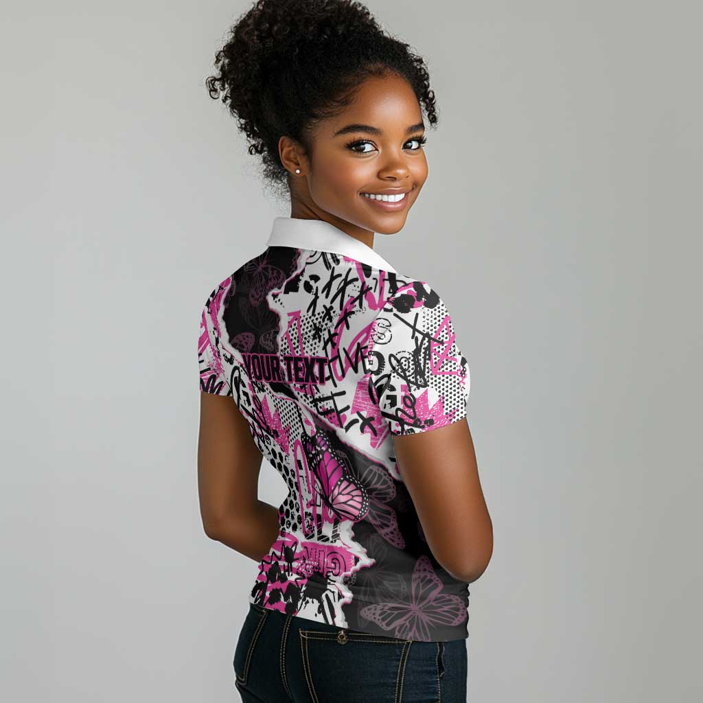 Personalized Pink Power Graffiti Women Polo Shirt Breast Cancer Awareness - African Pride