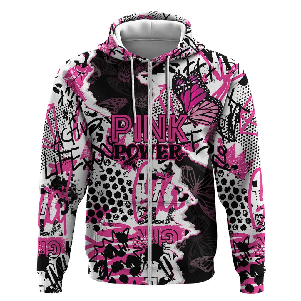 Personalized Pink Power Graffiti Zip Hoodie Breast Cancer Awareness - African Pride