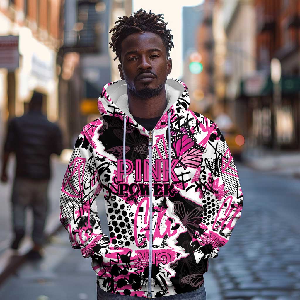 Personalized Pink Power Graffiti Zip Hoodie Breast Cancer Awareness - African Pride