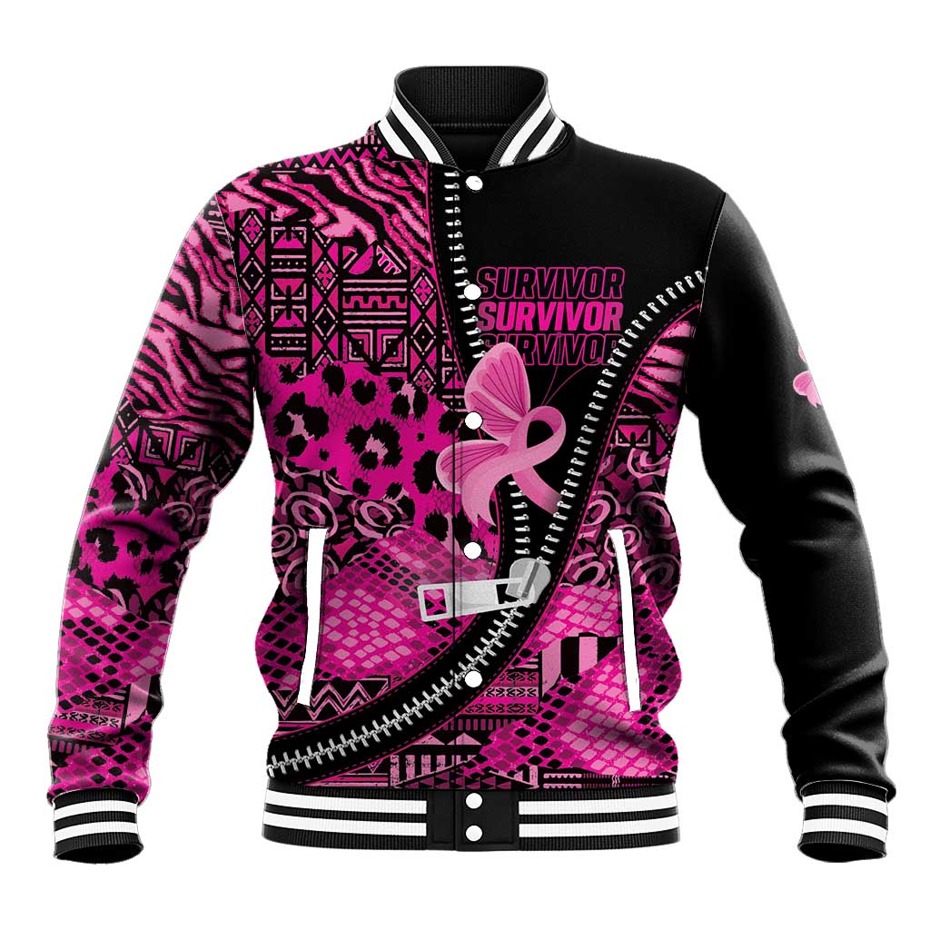 Pink Ribbon Animals Skin African Mixed Baseball Jacket Zipper Stylized - African Pride