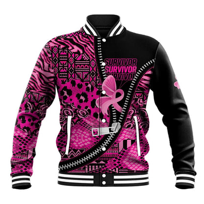 Pink Ribbon Animals Skin African Mixed Baseball Jacket Zipper Stylized - African Pride