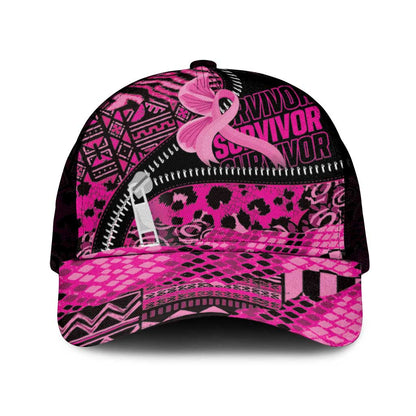 Pink Ribbon Animals Skin African Mixed Baseball Net Cap Zipper Stylized - African Pride
