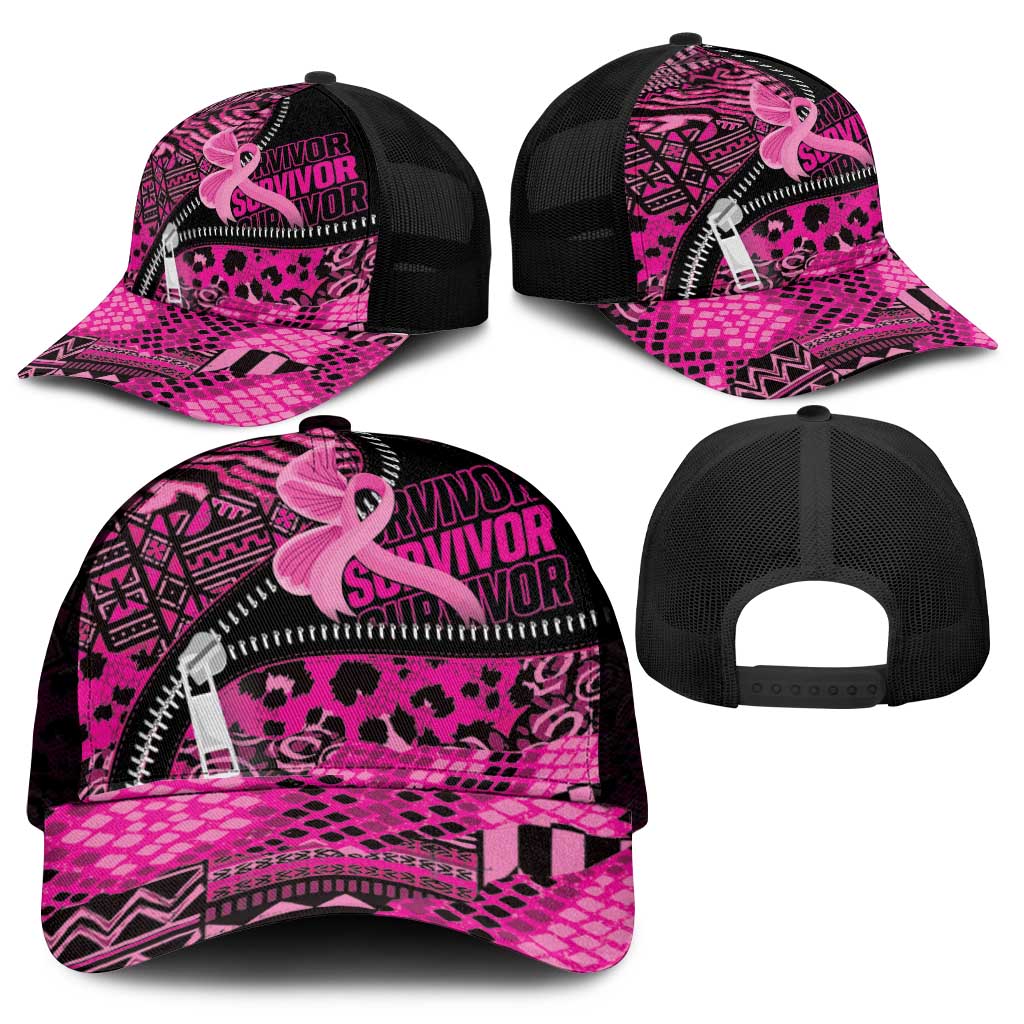 Pink Ribbon Animals Skin African Mixed Baseball Net Cap Zipper Stylized - African Pride
