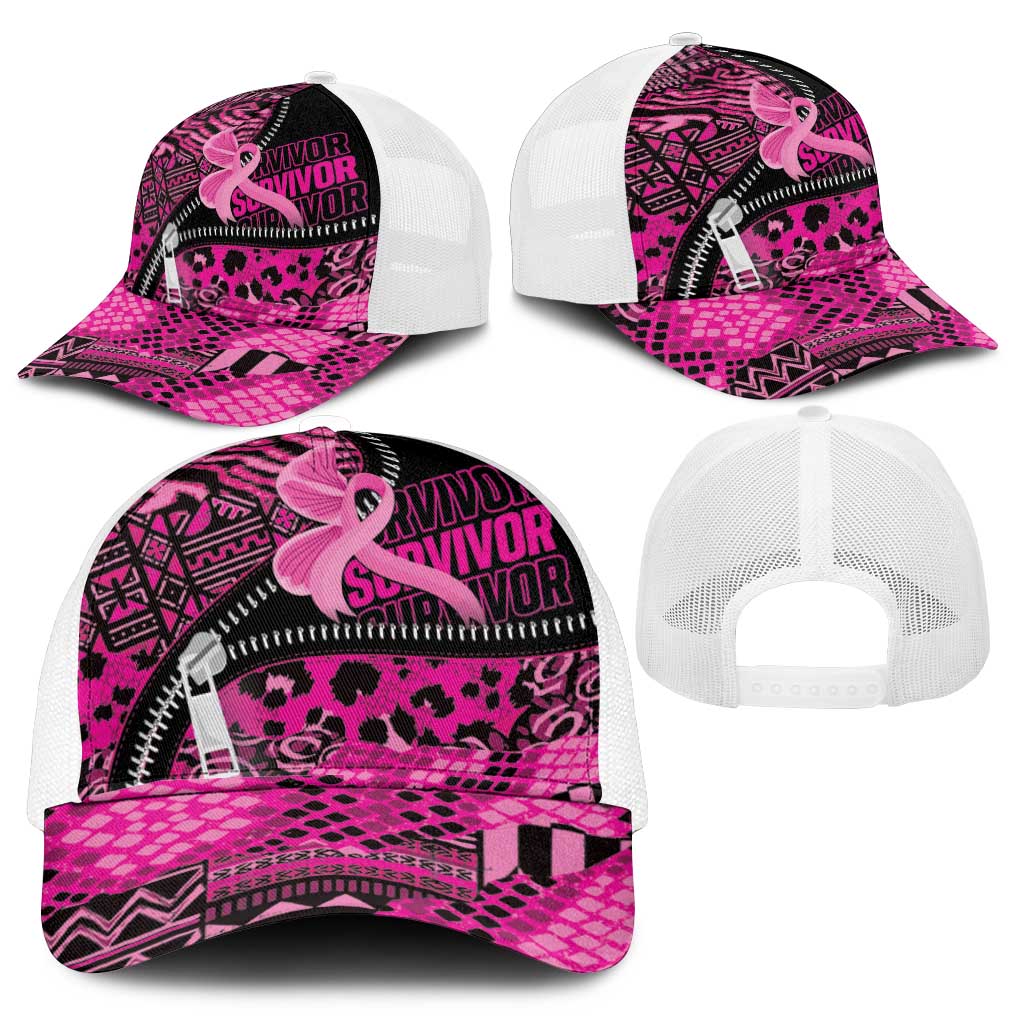 Pink Ribbon Animals Skin African Mixed Baseball Net Cap Zipper Stylized - African Pride