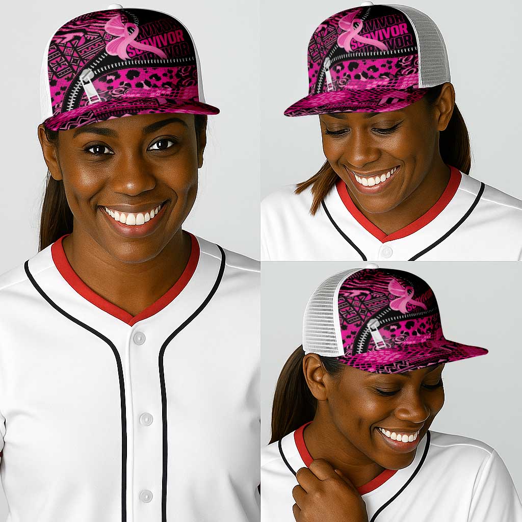 Pink Ribbon Animals Skin African Mixed Baseball Net Cap Zipper Stylized - African Pride