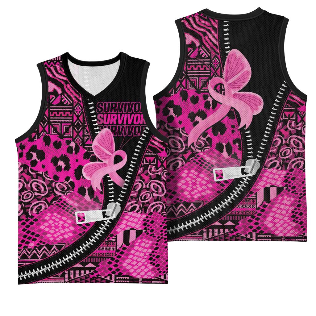 Pink Ribbon Animals Skin African Mixed Basketball Jersey Zipper Stylized - African Pride