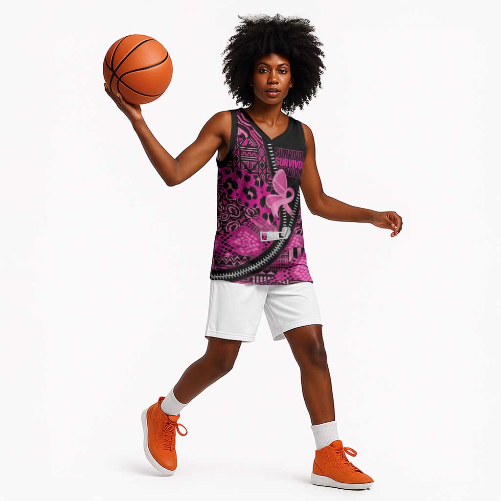 Pink Ribbon Animals Skin African Mixed Basketball Jersey Zipper Stylized - African Pride