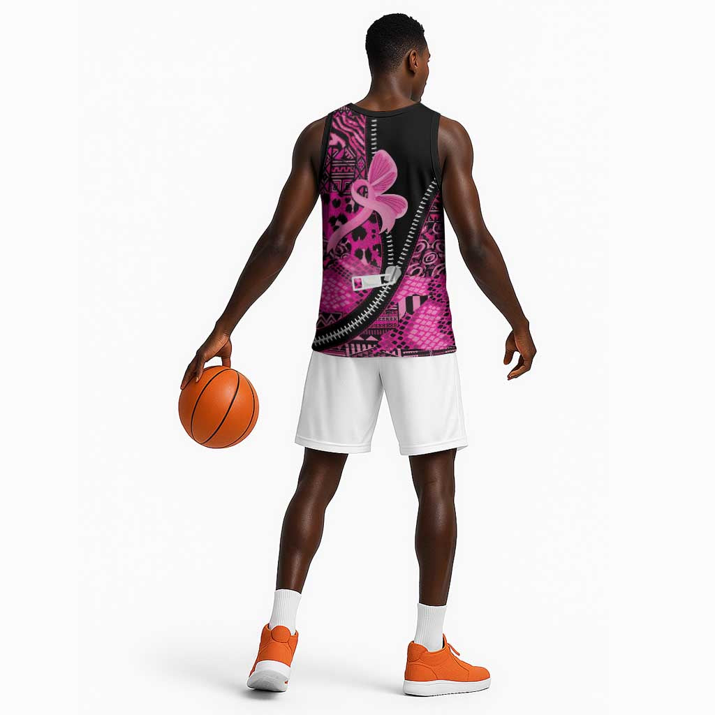 Pink Ribbon Animals Skin African Mixed Basketball Jersey Zipper Stylized - African Pride