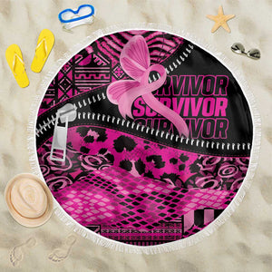 Pink Ribbon Animals Skin African Mixed Beach Blanket Zipper Stylized - African Pride