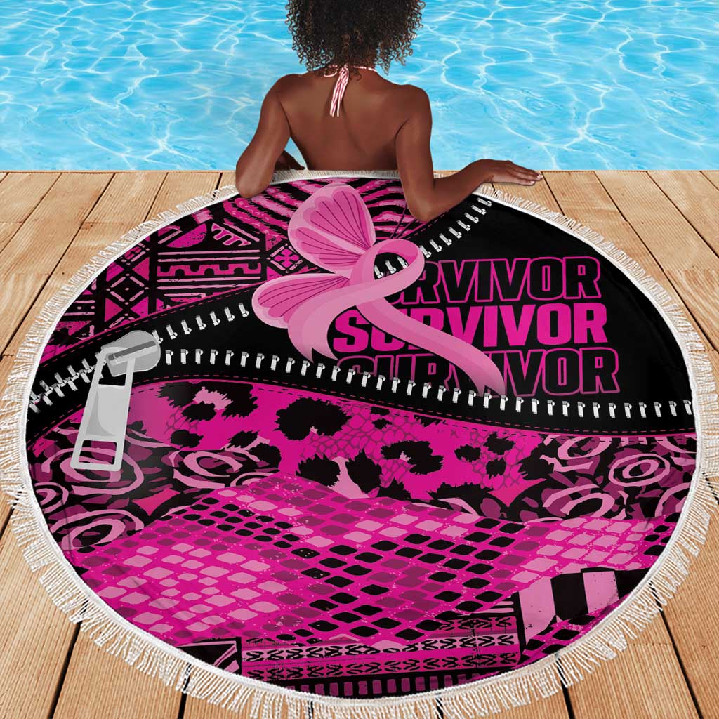 Pink Ribbon Animals Skin African Mixed Beach Blanket Zipper Stylized - African Pride