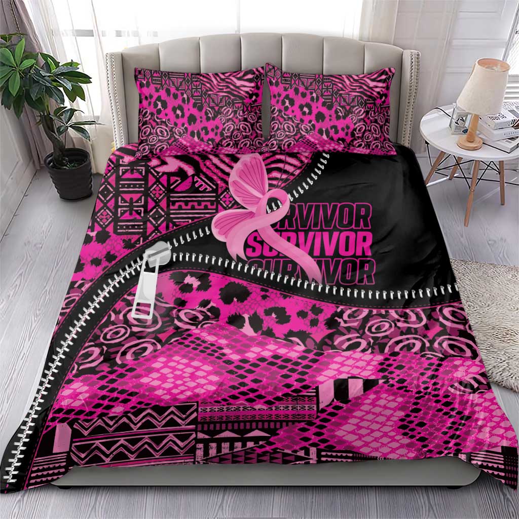Pink Ribbon Animals Skin African Mixed Bedding Set Zipper Stylized - African Pride