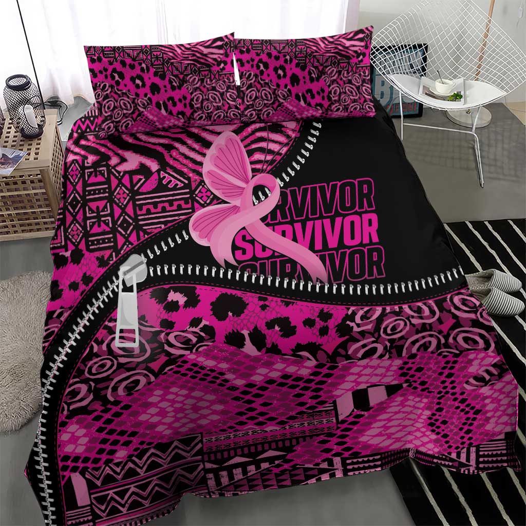 Pink Ribbon Animals Skin African Mixed Bedding Set Zipper Stylized - African Pride