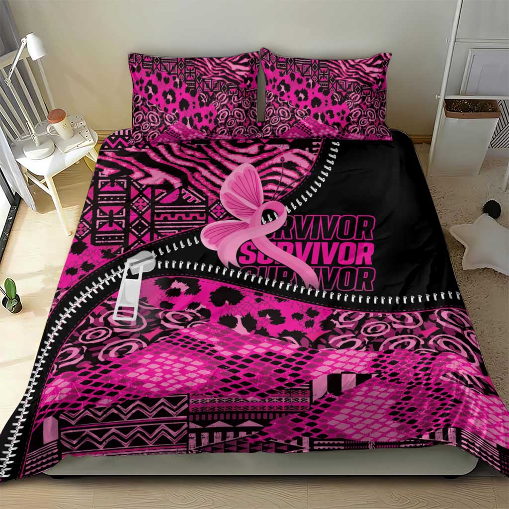 Pink Ribbon Animals Skin African Mixed Bedding Set Zipper Stylized - African Pride