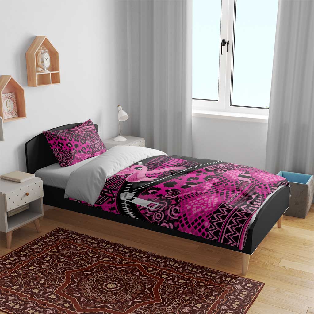 Pink Ribbon Animals Skin African Mixed Bedding Set Zipper Stylized - African Pride