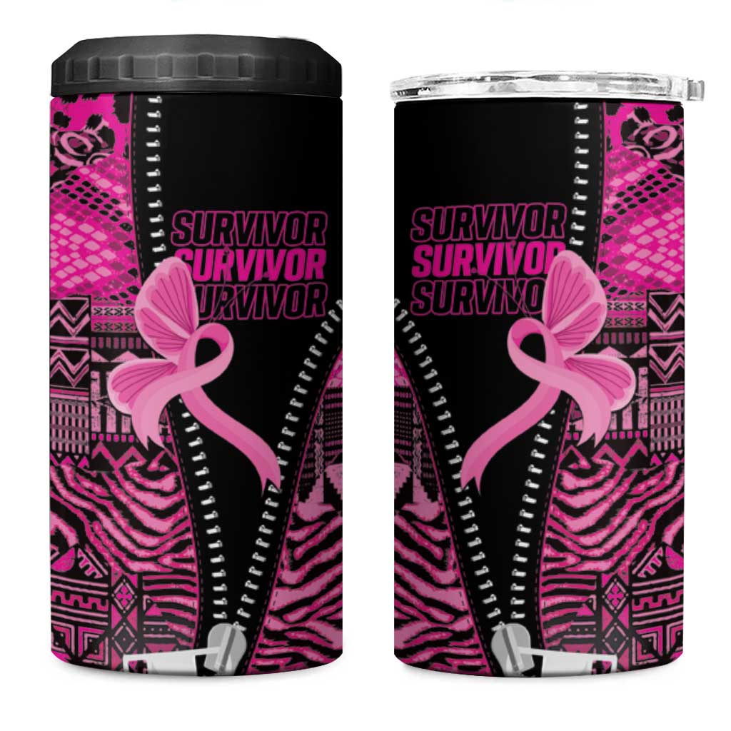 Pink Ribbon Animals Skin African Mixed 4 in 1 Can Cooler Tumbler Zipper Stylized - African Pride