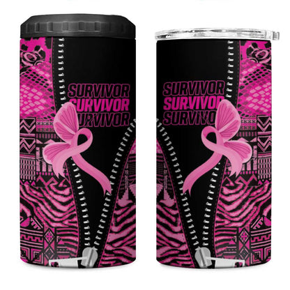 Pink Ribbon Animals Skin African Mixed 4 in 1 Can Cooler Tumbler Zipper Stylized - African Pride