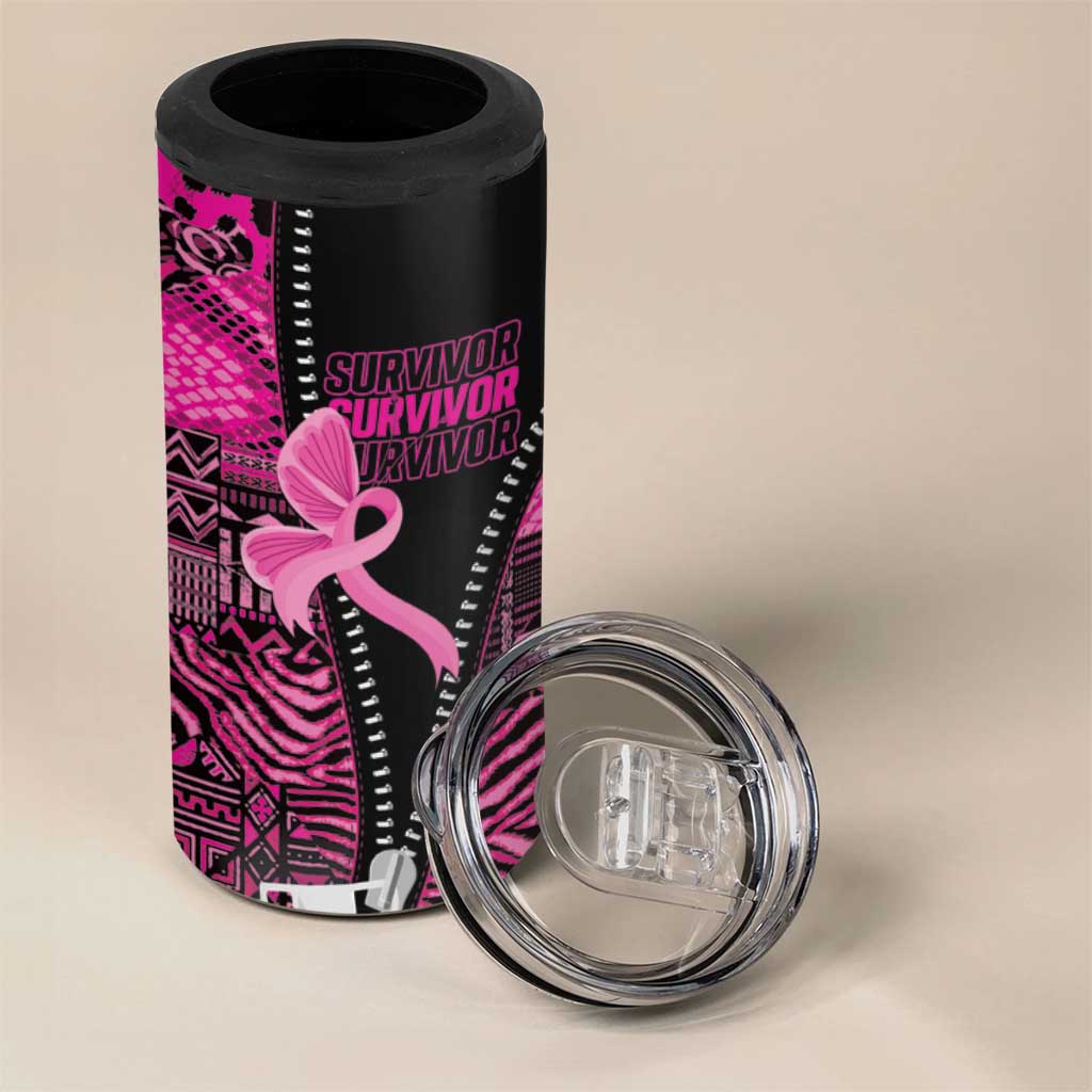 Pink Ribbon Animals Skin African Mixed 4 in 1 Can Cooler Tumbler Zipper Stylized - African Pride