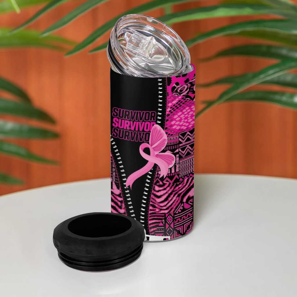 Pink Ribbon Animals Skin African Mixed 4 in 1 Can Cooler Tumbler Zipper Stylized - African Pride