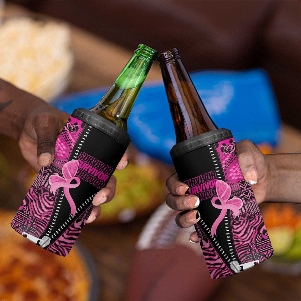Pink Ribbon Animals Skin African Mixed 4 in 1 Can Cooler Tumbler Zipper Stylized - African Pride