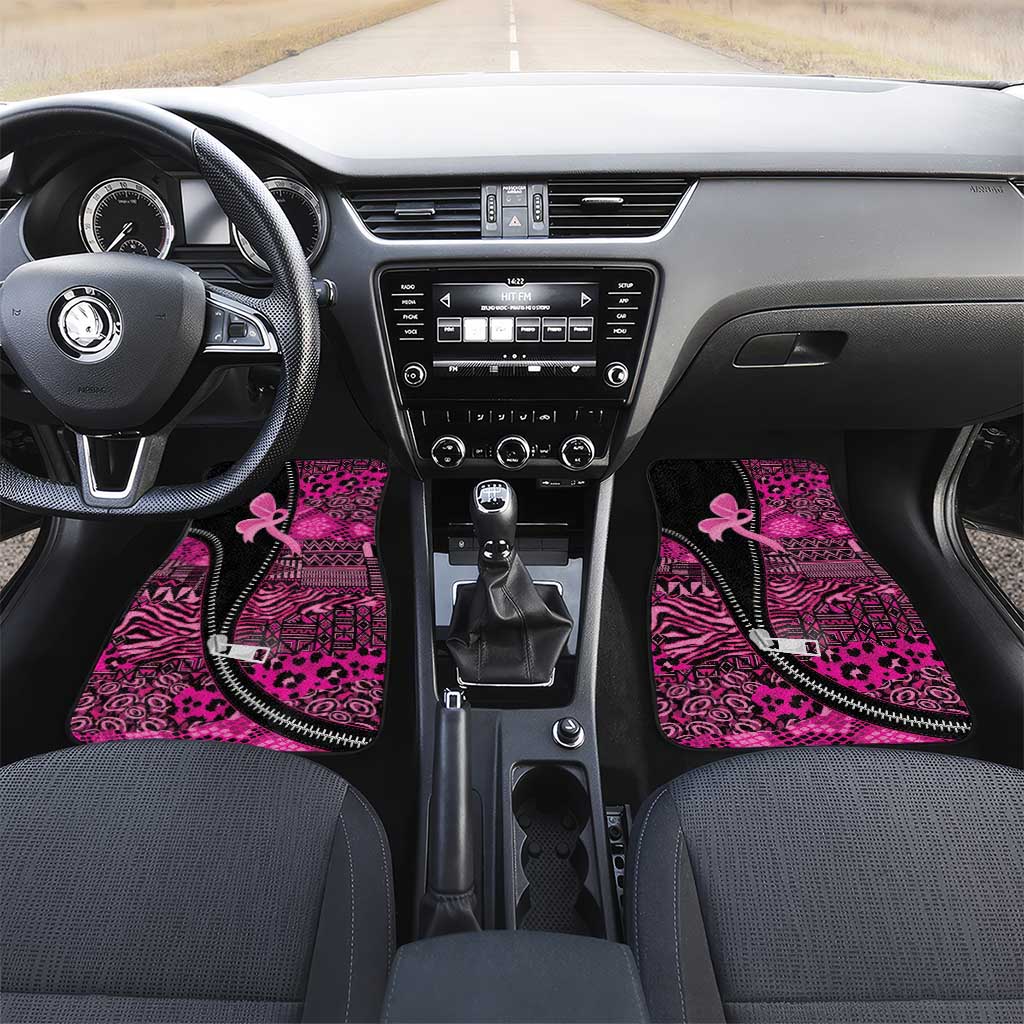 Pink Ribbon Animals Skin African Mixed Car Mats Zipper Stylized - African Pride