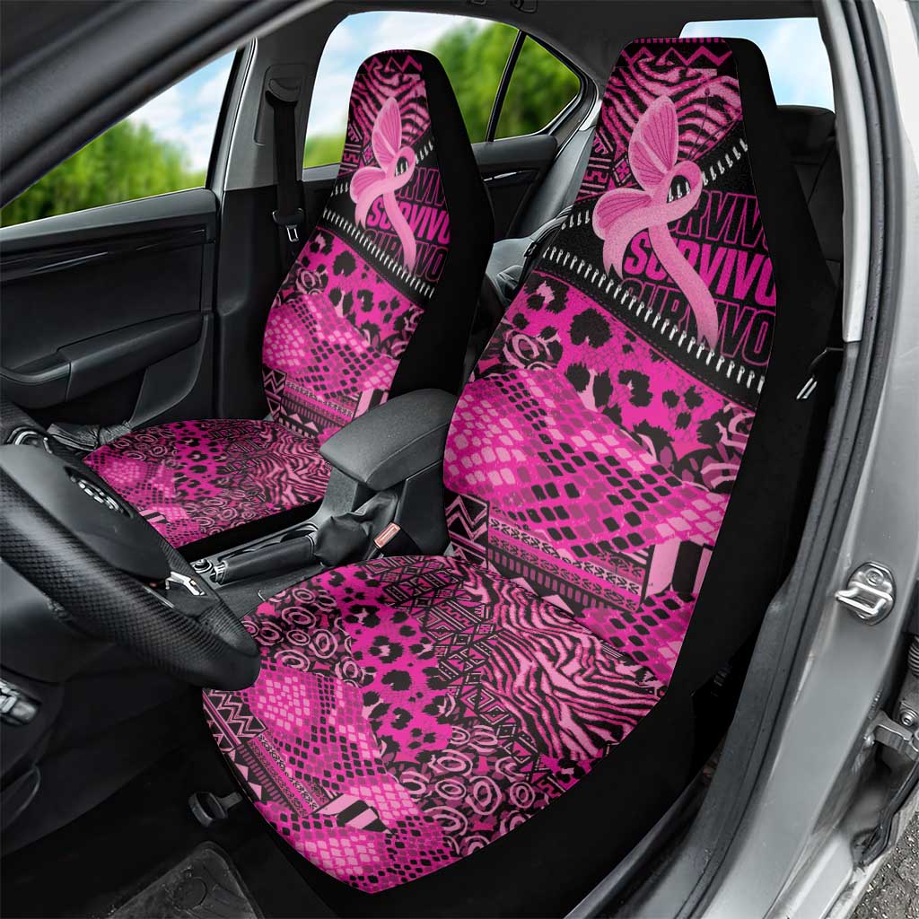 Pink Ribbon Animals Skin African Mixed Car Seat Cover Zipper Stylized - African Pride
