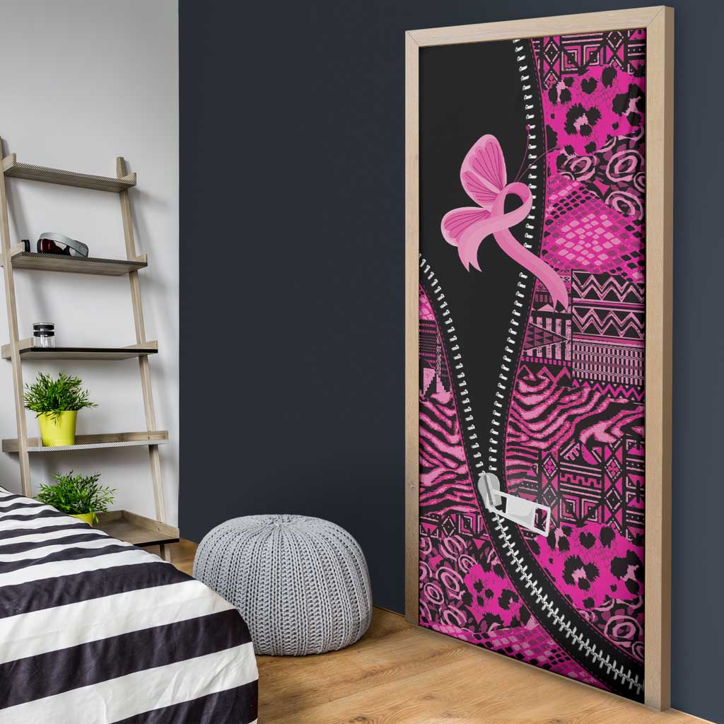 Pink Ribbon Animals Skin African Mixed Door Cover Zipper Stylized