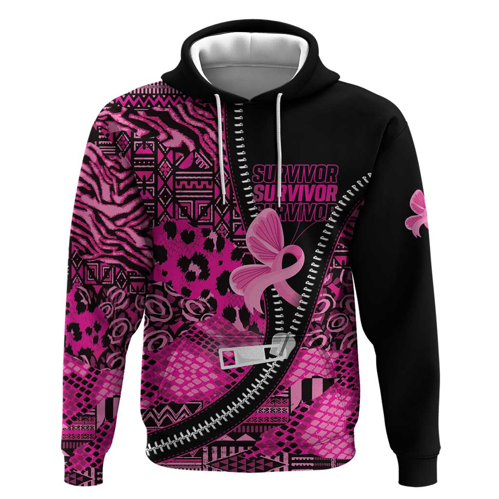 Pink Ribbon Animals Skin African Mixed Hoodie Zipper Stylized - African Pride